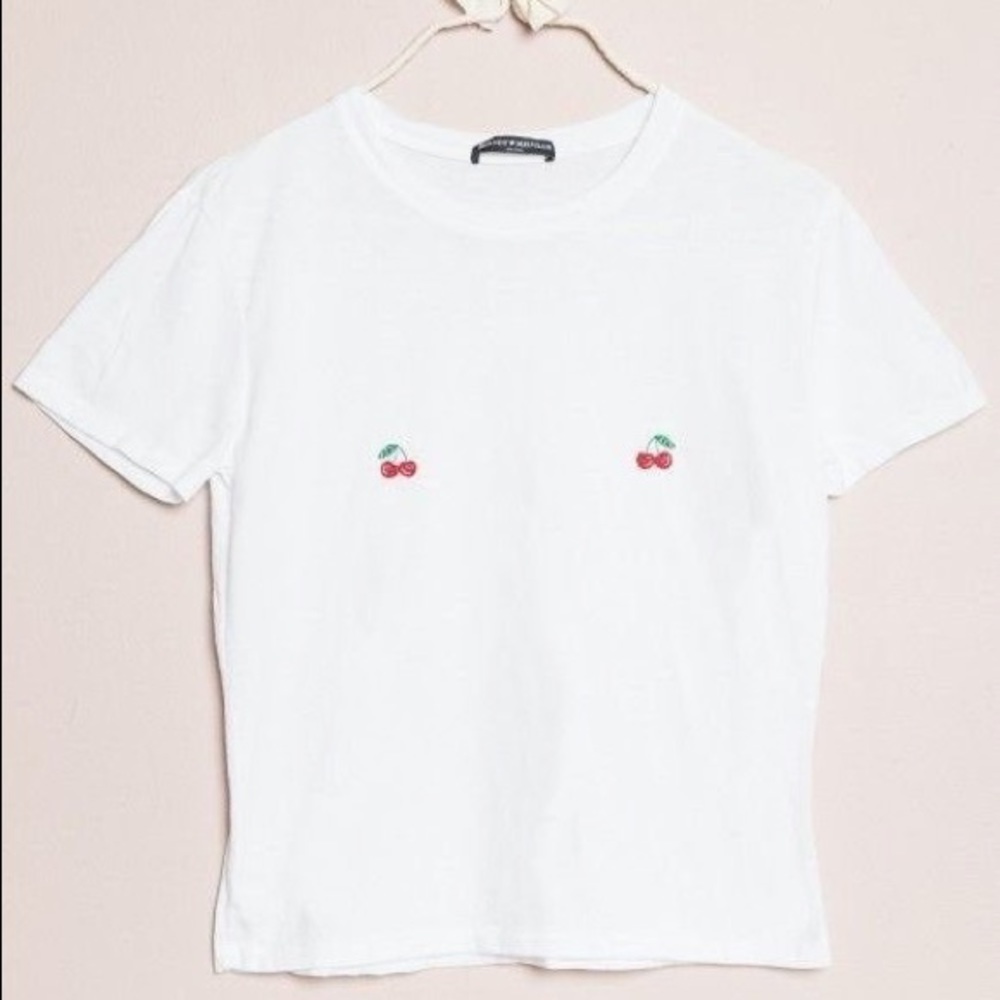 Brandy Melville embroidered cherry crop tee